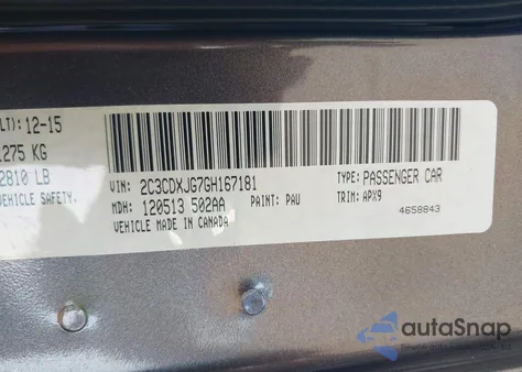 2016 Dodge Charger Sxt из США, поврежденный, VIN 2C3CDXJG7GH167181